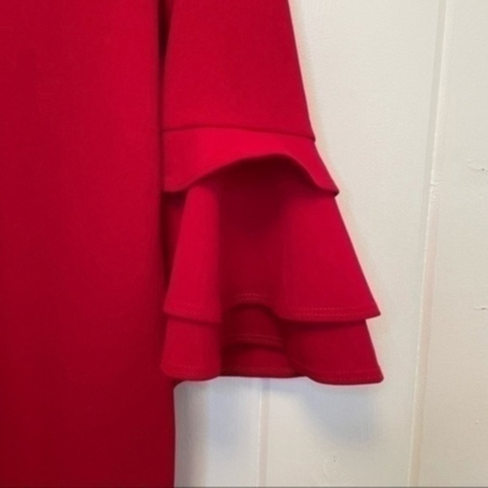PinkBlush Red Layered Ruffle Sleeve Maternity Fitted Dress​​​ - Picture 6 of 13